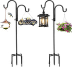 2 PCS Adjustable Double Shepherds Hook for Outdoor 47 inch Garden Shepherds Hook Garden Hanging Holder for Solar Lights Lanterns Bird Cages Weddings Plant Baskets