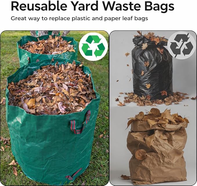 Gardzen 3-Pack 72 Gallon Yard Waste Bags, Reusable Heavy Duty Collapsible Garden Leaf Bags with Plastic Ring, Stand-Up Yard Waste Bin for Leaves, Lawn Debris & Grass Clippings