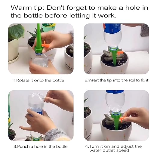 16PCS Plant Self Watering Insert Spikes Device, Automatic Water Control System with Slow Release Valve, Adjustable Water Volume Drip Irrigation Control System for Plants, Enjoy Your Vacation