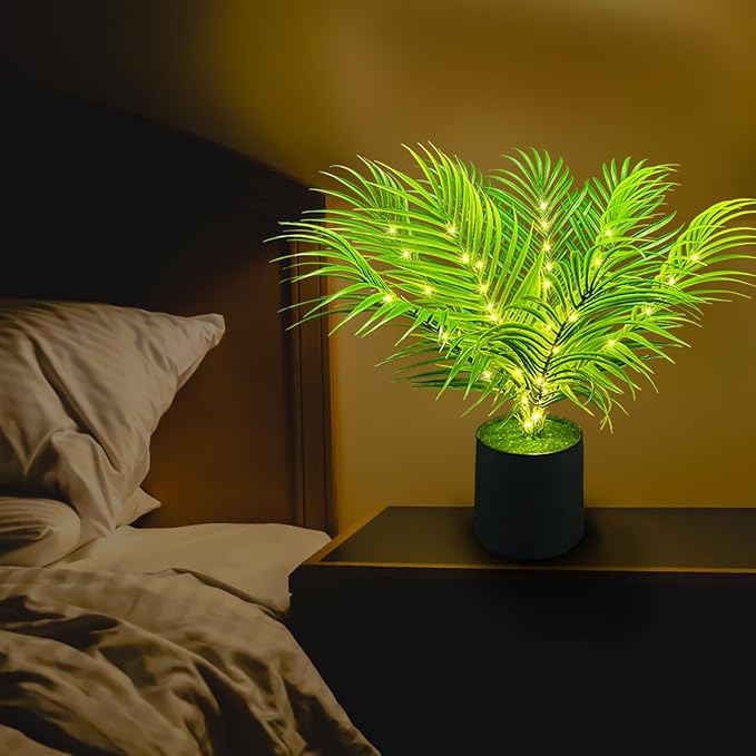 20'' LED Areca Palm Tree Faux Plant with Lights - USB & Battery Box Powered - Artificial Palm Tree for Living Room, Bedroom, Home Decor (Dypsis lutescens)