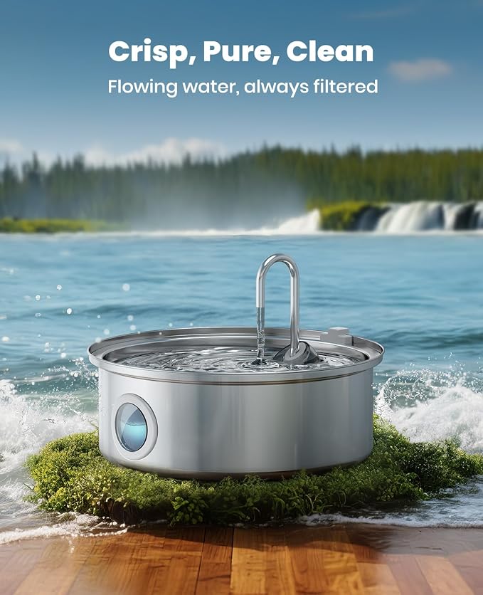 oneisall Dog Water Fountain Stainless Steel for Large/Medium Dogs,7L/230oz Pet Fountain with Visual Water Level,Ultra-Quiet Water Bowl with 5-Stage Filtration,Dispenser for Living Room Kitchen