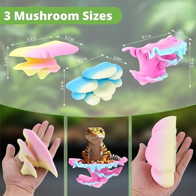 Westant Mushroom Decor for Reptile Tank, Fish Tank, Pet-Safe Bearded Dragon Tank Accessories, Realistic Terrarium Plants for Leopard Geckos, Crested Geckos, Tree Frogs, Snakes (Twilight, Shelf Cap)