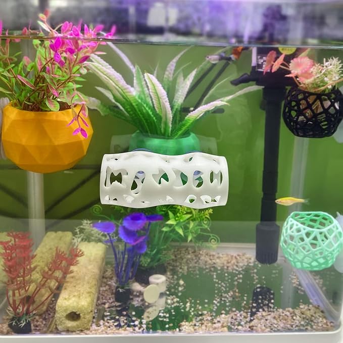 Aquarium Plant Holder with Suction Cups - Hanging Planter for Aquatic Plants, Fish Tank Decoration & Cultivation Tool (Black)
