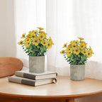 2 Pack Small Fake Plants Potted Artificial Plants Artificial Flowers Potted Faux Flower Daisy with Eucalyptus Leaves for Home Decor Office Room Farmhouse Indoor Table Bathroom Decor（Yellow）