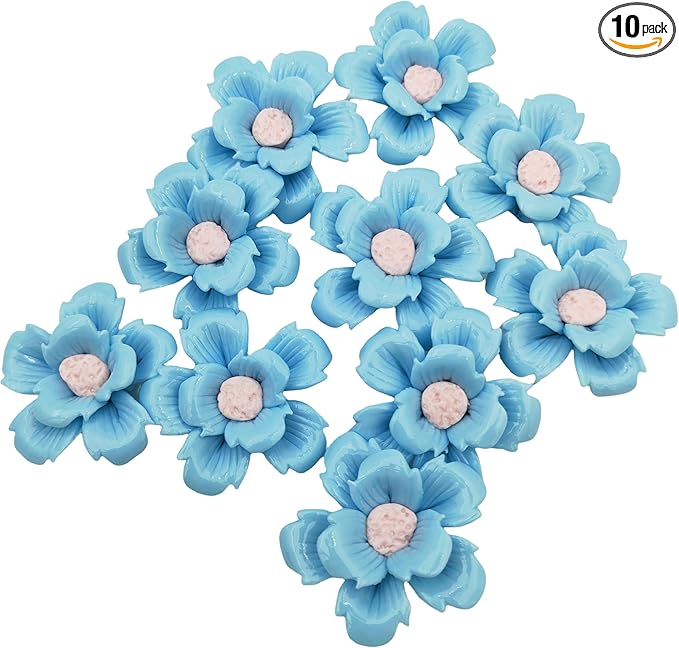 10 PCS 3D Flower Ceramic Tiles,1.6" Handmade Procelain Ceramic Flowers for Artwork,Fish Tank,Vases,Living Room, Dining Table,Office, Home Floral Decor (Double-Flowered Blue)