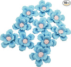 10 PCS 3D Flower Ceramic Tiles,1.6" Handmade Procelain Ceramic Flowers for Artwork,Fish Tank,Vases,Living Room, Dining Table,Office, Home Floral Decor (Double-Flowered Blue)