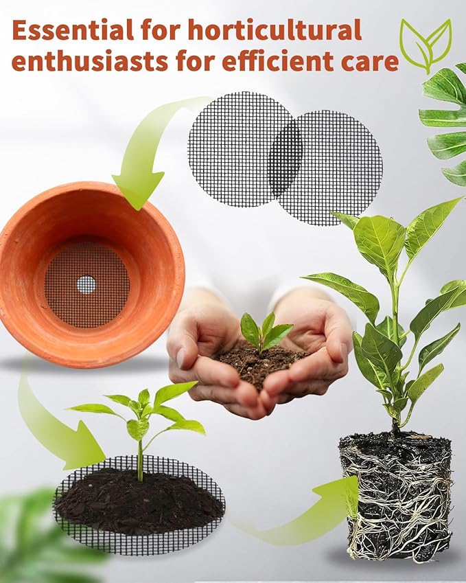 50PCS Flower Pot Hole Mesh Pad, 2 inch Rounds Drainage Hole, Plant Pot Drainage Mat, Plant Potting Mat to Prevent Soil Loss, Gardening Gifts for Friend