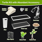 XLarge Turtle Tank Kit,All in One Starter Habitat,Red Eared Slider Aquatic for Tortoise,Fishes and Amphibians,Include Silent Filter,Filter Plates,UVB Lamp,Bulb,Plants,Stone,Basking Platform