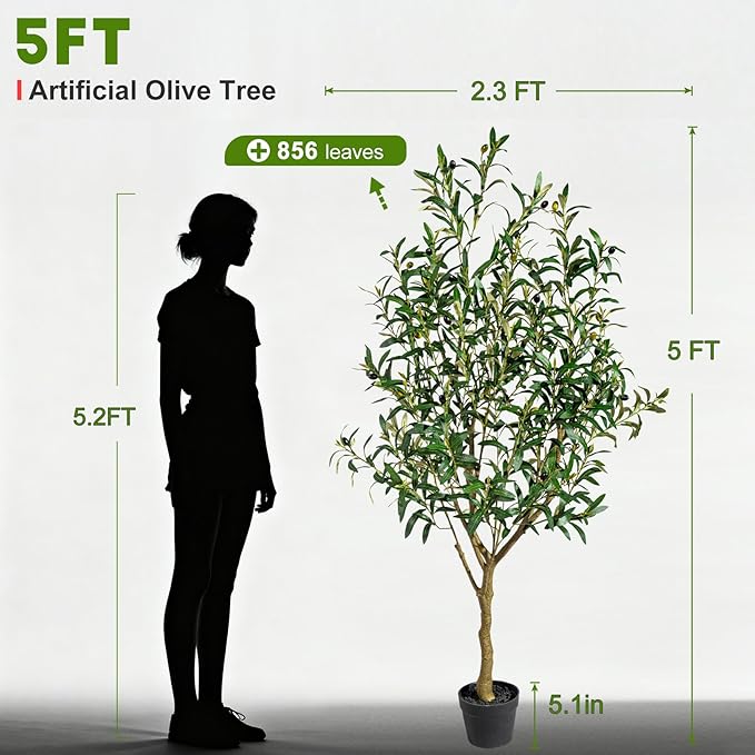 Tall Artificial Olive Tree Faux Trees Indoor Outdoor Realistic Floor Plant Large Fake Plants for House Modern Home Living Room Master Bedroom Office Front Porch Decor Outside Patio para decoracion