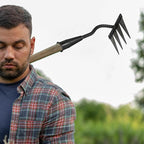 Garneck Heavy Duty Small Garden Rake with 4 Sharp Teeth, Reinforced Steel Manual Weeding Rake for Soil Turning and Lawn Leveling, Sturdy Hand Tool for Gardening and Landscape Care
