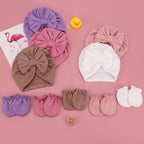 BQUBO Baby Turban Hats and Mittens Set Newborn Infant Hospital Hats Caps with Bows for Baby Boys Girls 0-12 Months
