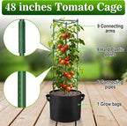 NNG 4 Packs 48 inches Tomato Cages with 10 Gallon Grow Bags,Garden Plant Support Cages,Plant Tower Stakes Garden Trellis for Climbing Plants,Tomato Plant Trellis for Vegetable Fruits Vines (4, Green)