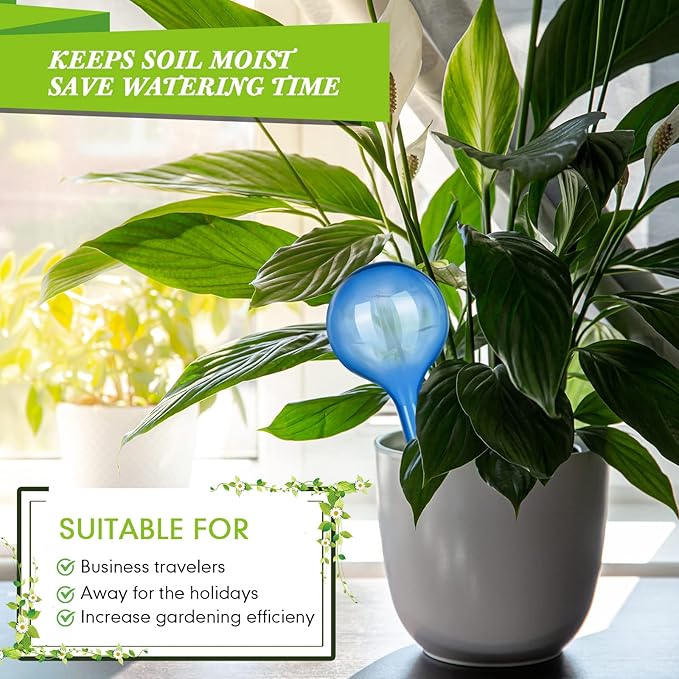 Pinkunn 36 Pcs Plant Watering Globes Plastic Self Watering Bulbs Automatic Plant Watering Devices Self Watering Planter Insert Small Plant Waterer for Garden Indoor and Outdoor Plants Flowers (Blue)