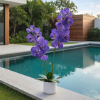 31" Artificial Orchid Trees, Fake Flowers with White Planter and 14 Bloomings, Realistic Orchids Artificial Flowers for Living Room Bathroom Kitchen Home Office Decor, Purple