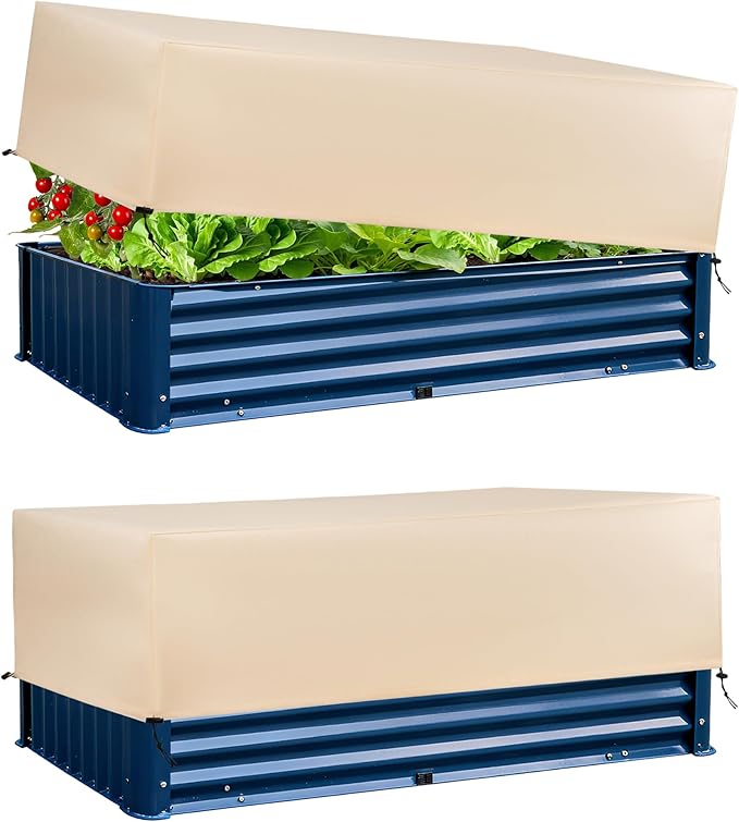 Plant Freeze Protection Cover 2 Pack with Elastic Drawstring, 3.54 oz/yd² Winter Frost Blanket Cloth Planter Box Covers for Raised Garden Bed Outdoor Flowers Potted, 43.3 x 15.7 x 17.7INCH