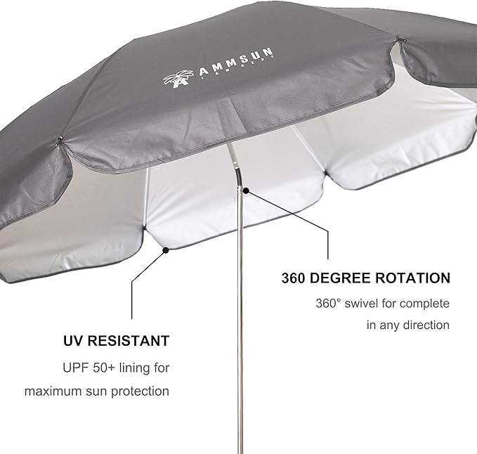 AMMSUN XL Chair Umbrella with Universal Clamp Adjustable 47 inches and 360-degree Swivel UPF 50+, Portable Clamp on Camping or Beach Chair, Stroller, Wheelchair, Golf cart, Grey, 2 PACK