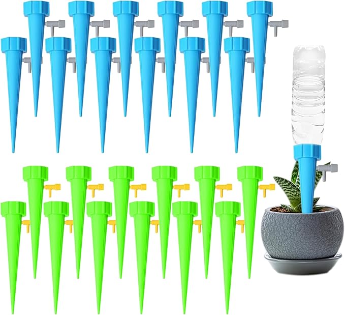 Suyeah 24PCS Self Watering Spikes for Plant,Indoor & Outdoor Automatic Plants Waterer,Plug-in Device with Adjustable Valve Switch, Self Watering Planter Insert