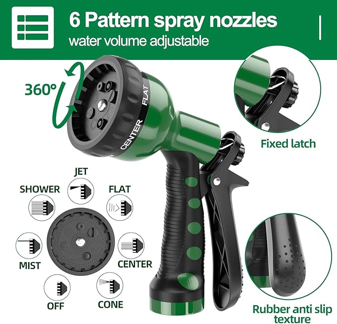 SPECILITE 3/8" Lightweight Coil Garden Hose 100FT, EVA Flexible Curly Water Pipes with 6-Pattern Spray Nozzle for Boat, Greenhouse, Yard, Patio, Green