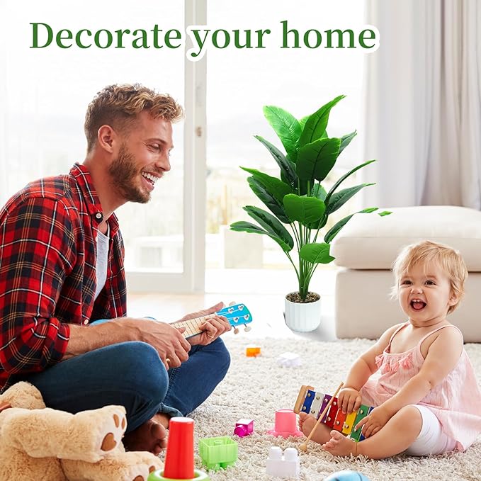 28“ Fake Plant Artificial Banana Tree for Room Decor, Faux Potted Plants Indoor for Home Living Bedroom Aesthetic Farmhouse Dorm Office Classroom and Outdoor Garden Porch Balcony Decor