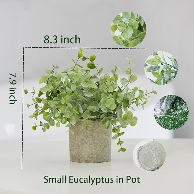 3 Pack Fake Plants Small Artificial Eucalyptus Topiaries Lifelike Faux Plant Perfect for Home Office Desk,Shelf Decor