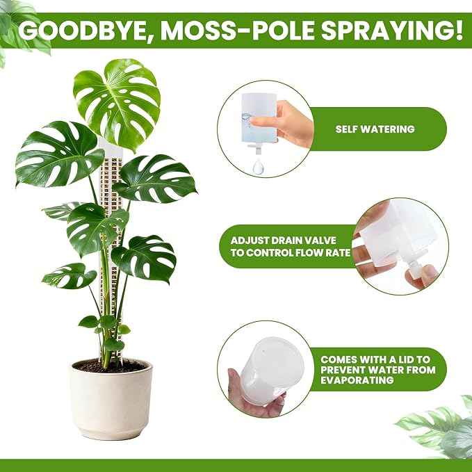 Moss Pole Monstera Plant Support, 2Pack 17 Inch Self Watering Moss Pole for Climbing Plants, Stackable & Refillable Plastic Moss Poles for Garden Potted Planter, Pothos