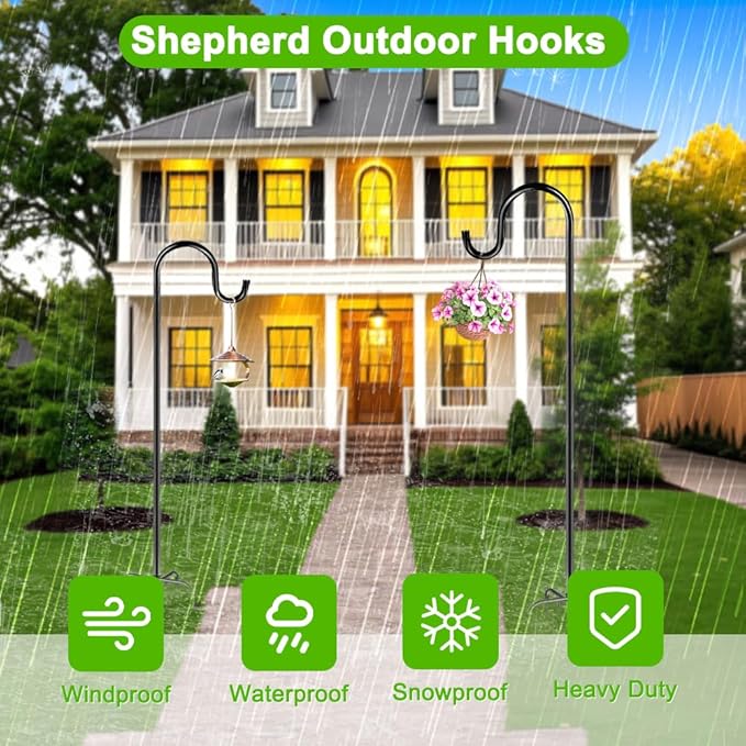 ANIDEER 72" Shepherds Hooks for Outdoor, Heavy Duty Bird Feeder Pole with 7 Base Prongs, Adjustable Garden Hanging Holder for Bird Feeders, Solar Light Lanterns, Garden Plant Hanger Stands, 2 Packs
