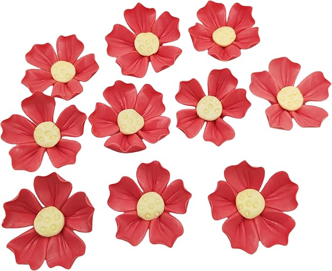 BTMIEY 10 PCS 3D Flower Ceramic Tiles,1.6" Handmade Procelain Ceramic Flowers for Artwork,Fish Tank,Vases,Living Room, Dining Table,Office, Home Floral Decor (Single-Flowered Red)