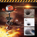62cc Post Hole Digger 2-Stroke Petrol Gas Powered Earth Digger with 4 Auger Drill Bits (4" 6" 8" & 12") + 3 Extension Rods（8" 12" & 20"） for Farm Garden Plant