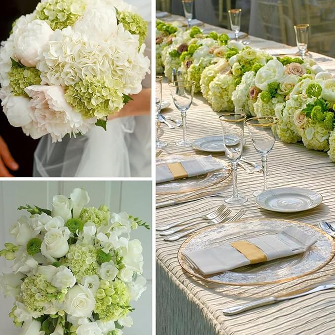 65Pcs Green Hydrangea Artificial Flowers Bulk，Realistic Silk Fake Flowers with Stems，Faux Hydrangea Flowers for Wedding Home Decor Centerpieces Living Room Garden Party Baby Shower Decoration