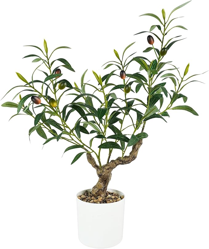 Caxchiling Fake Olive Plants 2FT, Artificial Small Olive Tree Indoor, Faux Potted Plants Decor for Tabletop, Desk, Shelf, Office, Kitchen, Living Room, Bedroom, Bathroom