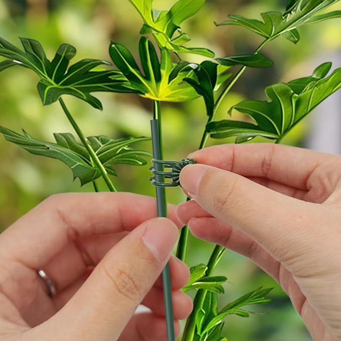 65 Pcs Plant Support Kit: 25pcs Rubber-Coated Garden Stakes (12 Inch) & 40pcs Plant Clips - Adjustable Bendable Stems for Tall Flowers, Indoor & Outdoor Plants, Craft DIY