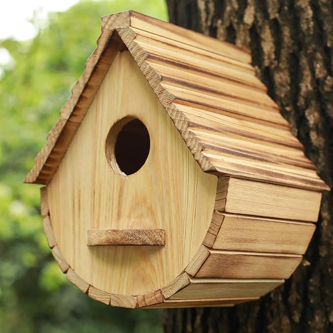 Bird House for Outside,Wood Birdhouses Outdoor, Wooden Bird House Bluebird Finch Cardinals Hanging Birdhouse for Garden Viewing