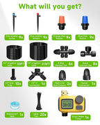 246FT Drip Irrigation System with LCD Timer, Automatic Watering System Kits,1/2 Inch Hose 1/4 Inch Distribution Tubing 3 Sprayer Types, for Garden, Greenhouse, Garden, Lawn