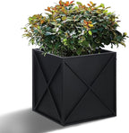 BAYN Metal Square Planter Box Tall Planters for Outdoor Plants Modern Heavy Duty with Drainage Holes for Outside Indoor Patio Deck - Black, 17”x 17”x 18”