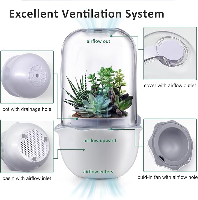 Smart Venus Fly Trap Terrarium Pot with Timer&Fan,Plant Terrarium Kit with Grow Light for Carnivorous,Butterwort, Venus Flytrap,Birthday Gardening for Women Garden Lover-No Plant