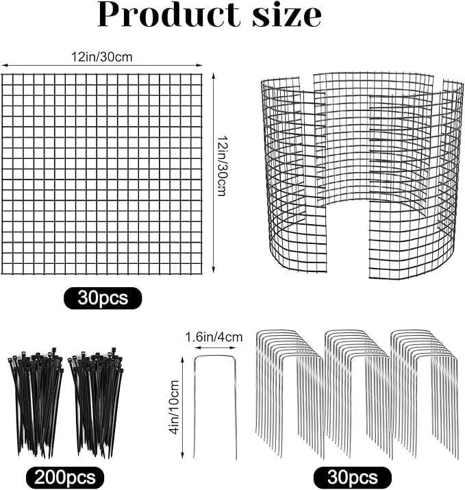 30 PCS Round Plant Protector from Animals, 12 Pack 12'' x 12'' Metal Plant Cages，30Pcs Metal Mesh to Keep Animals Out, Garden Protection Bunny Barricades, Wire Plant Protectors for Rabbit Chicken Duck
