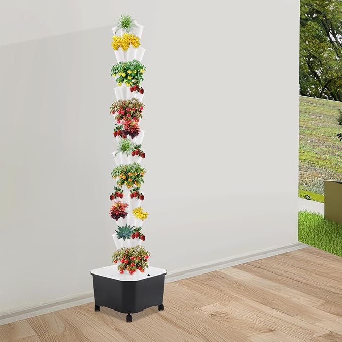 12-Tier 60-Hole Indoor Hydroponic Grow Tower, Vertical Garden System with 6.6Gal Tank & Water Pump, Self-Watering for Herbs, Lettuce, Strawberries, Space Saving Indoor Gardening for Home, Apartment