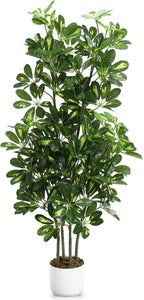 Garvee Artificial Umbrella Tree Plant, 4 ft Tall Faux Schefflera Tree in Black Pot, Large Fake Potted Decorative Plant for Indoor Home Office Decor, Housewarming Gift