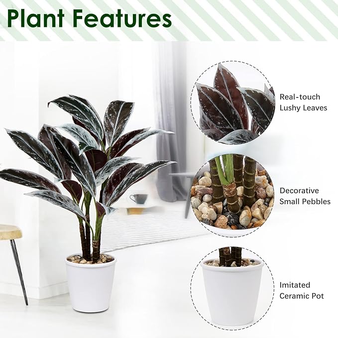 Briful 24.8" Artificial Cordyline Fruticosa Plant Decorative Indoor Tropical Fake Plants in White Pot for Home or Office