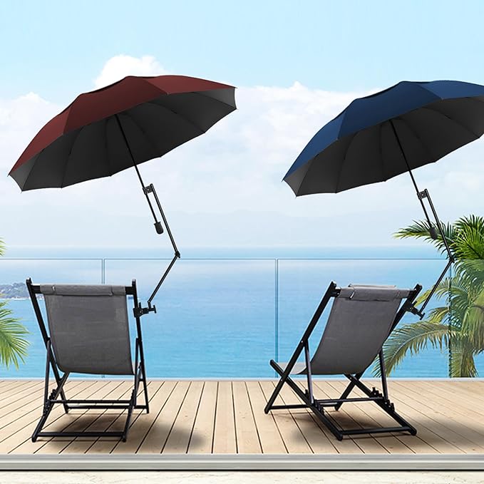 Patio Umbrellas UPF 50+ 360 ° Adjustable Shade Umbrella,Beach Umbrella with Universal Clamp,Beach Clamp on Umbrella,suitable for Patio,beach chairs,golf carts, wheelchairs,carts,bleachers,camping and fishing