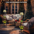 2 Pack Outdoor Solar Floor Lamp with Plant Stand, Waterproof Metal Garden Lights with 2-Tier Shelves, Decorative LED Cordless Patio Lamp for Porch, Deck, Balcony, Yard & Corner Decor (Bronze)