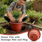 3 Pack 11 Inch Plant Pots Lightweight Planters with Drainage Holes,Durable Indoor & Outdoor Flower Pots for Garden,Patio & Home Decor(Pottery Red)