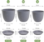 WSMKSZ 10/9/8 inch Plant Pots, Set of 3 Modern Decorative Plastic Planters with Drainage Holes and Saucers for Garden House Plants, Flower Pots for Indoor Outdoor Plants, Speckled Grey