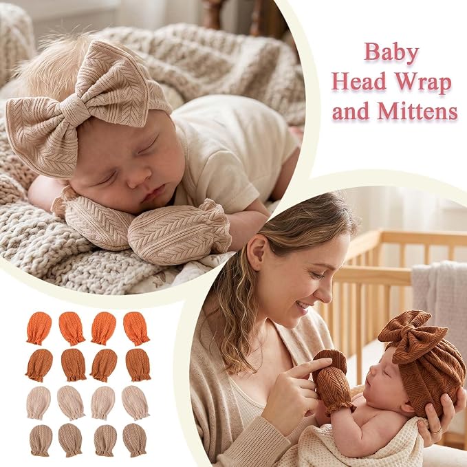 Newborn Baby Girl Hats Mittens Set Cotton Hospital Bow Hat Beanies Caps Gloves for New Born Girls 0-6 Months