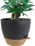 UOUZ 12 inch Large Self Watering Pots, Plastic Planters with 60oZ Removable Deep Reservoir and Multi Mesh Drainage Holes for Indoor Outdoor Garden Plants and Flowers, Black with Brown