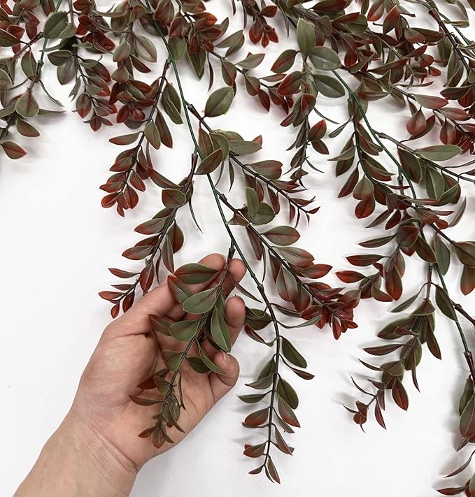 PASYOU Artificial Hanging Vine Plants, Fake Foliage Ivy Plant Plastic Leaves Vines UV Resistant Greenery Faux Flowers Decor Home Indoor Outdoor Garden Door Wall Wedding Party Decoration Red 4 Pack