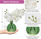 Oairse White Orchids Artificial Flowers Faux Orchid Arrangement with Light Green Glass Vase Set of 2 Real Touch Phalaenopsis Orchid Flowers Orchid Centerpiece for Dining Room Table