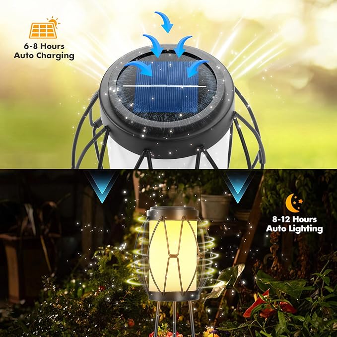Outdoor Solar Lights with Plant Stands, Outdoor Floor Lamps for Yard Deck Patio Porch Walkway Driveway Garden Decor