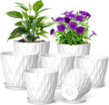 Meowell 7/6.5/6/5.5/5/4.5/4 inch Plant Pots for Indoor Outdoor Plants, 7 Pack Thick Flower Pots with Drainage Holes and Saucers, Modern Wave Texture Plastic Planter Pots for Nursery, Succulent, White
