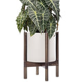 D'vine Dev Planter Pot with Stand - 10 Inch Plastic Cylinder Flower Pot with Wood Planter Holder for Indoor, Oatmeal Pot + Walnut Color Stand, 55-C-L-4